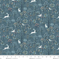 Henry Glass, Norwegian Forest White Hares Cotton Fabric 3544-77
