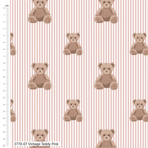 Craft Cotton Co, Toy Box Treasures Vintage Teddy Pink,  Cotton Fabric