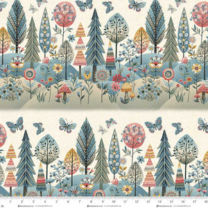 Henry Glass, Norwegian Forest Border Print Cotton Fabric 3550-44