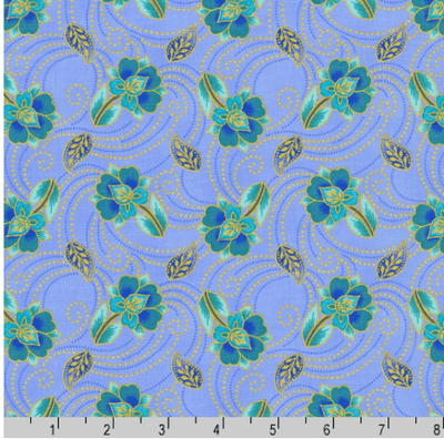 Jaikumari Sky Floral, Robert Kauffman SRKM 21743-63 - Sunnyside Fabrics UK - chromaticity fabric, chromaticity metallic fabric, metallic, opal colours, pastel shades, robert kauffman - {{product.type}} - sunnysidefabricsuk.com