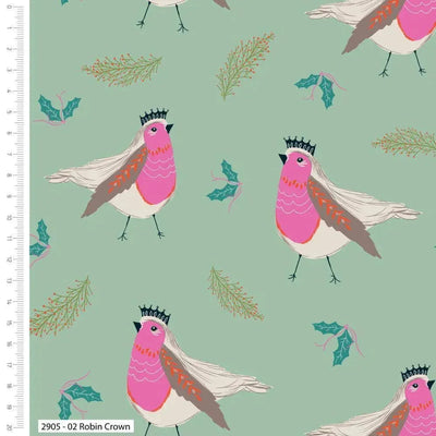 Jolly Robin, Robin Crown - Sunnyside Fabrics UK - christmas fabric, pink christmas, robin - {{product.type}} - sunnysidefabricsuk.com