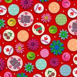 Kitschy Pom Poms, I Heart Kitsch Fabric - Sunnyside Fabrics UK - I heart Kitsch, kitsch cats, kitsch fabric, Michael Miller - {{product.type}} - sunnysidefabricsuk.com