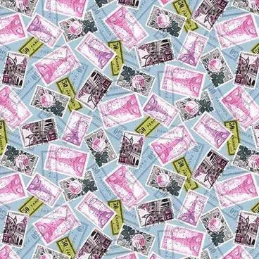 Letters from Afar, La Parisienne Cotton Fabric - Sunnyside Fabrics UK - hot air balloons, light purple, Michael Miller, paris, pink, Purple - {{product.type}} - sunnysidefabricsuk.com