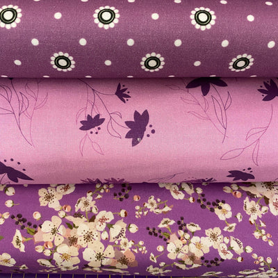 Lilac Leaves and Stems, Bee Fabric Company - Sunnyside Fabrics UK - bee fabric company, BOGOF, countryside red, floral, red - {{product.type}} - sunnysidefabricsuk.com