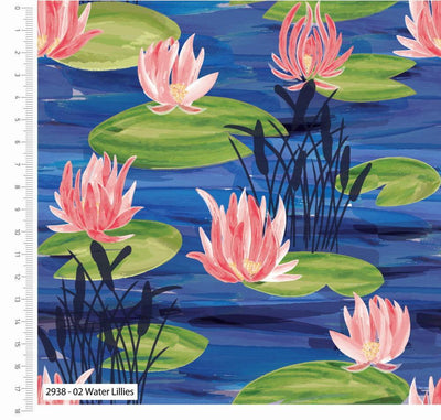 Lily Pads, Cotton Fabric by Sarah Payne - Sunnyside Fabrics UK - Blue Dragonfly, british waterways, dragonfliescotton fabric, kingfishers, Sarah Payne, waters edge white - {{product.type}} - sunnysidefabricsuk.com
