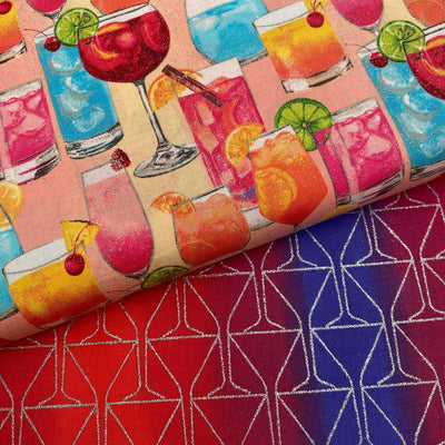 Manhattan Cocktail Glasses, Cotton Fabric - Sunnyside Fabrics UK - 3 wishes fabric,cocktails,cotton fabrics,gin and tonic,glitter,metallic,sparkle,wine - alt - sunnysidefabricsuk.com