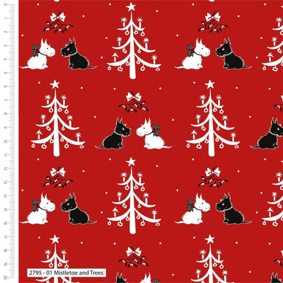 Mistletoe and Trees, A Christmas Wish, Cotton Fabric - Sunnyside Fabrics UK - Christmas, scotty dog, v and a museum - {{product.type}} - sunnysidefabricsuk.com