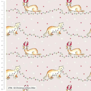 Otter Cotton Fabric from Debbie Shore - Sunnyside Fabrics UK - Christmas critters, Debbie Shore, fox, foxes, otter, poinsettia, rabbits - {{product.type}} - sunnysidefabricsuk.com