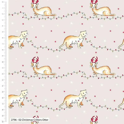 Otter Cotton Fabric from Debbie Shore - Sunnyside Fabrics UK - Christmas critters, Debbie Shore, fox, foxes, otter, poinsettia, rabbits - {{product.type}} - sunnysidefabricsuk.com