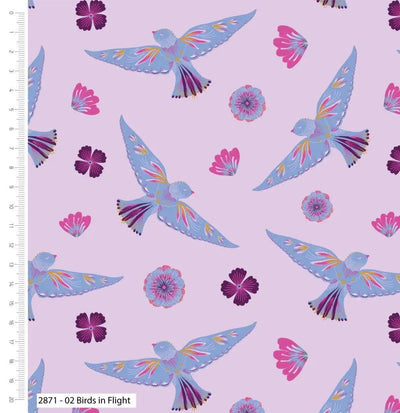 Parrots in Paradise, Birds in Flight - Sunnyside Fabrics UK - bethany salt, birds, craft cotton co, floral, floral lilac, floral pink, parrots - {{product.type}} - sunnysidefabricsuk.com