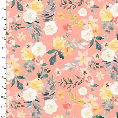 Peach Floral Cotton Fabric - Sunnyside Fabrics UK - 3 wishes fabric, cat, cats, cotton fabrics - {{product.type}} - sunnysidefabricsuk.com