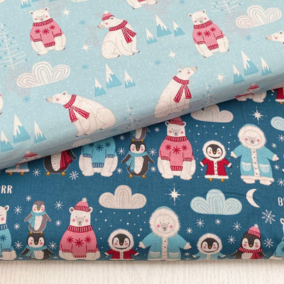 Polar Bears, Polar Pals Christmas Cotton fabric - Sunnyside Fabrics UK - childrens christmas fabric, Christmas, Christmas Cotton fabric, Christmas critters, christmas fabric, Christmas fabrics, christmas quilting, penguins, polar bears - {{product.type}} - sunnysidefabricsuk.com