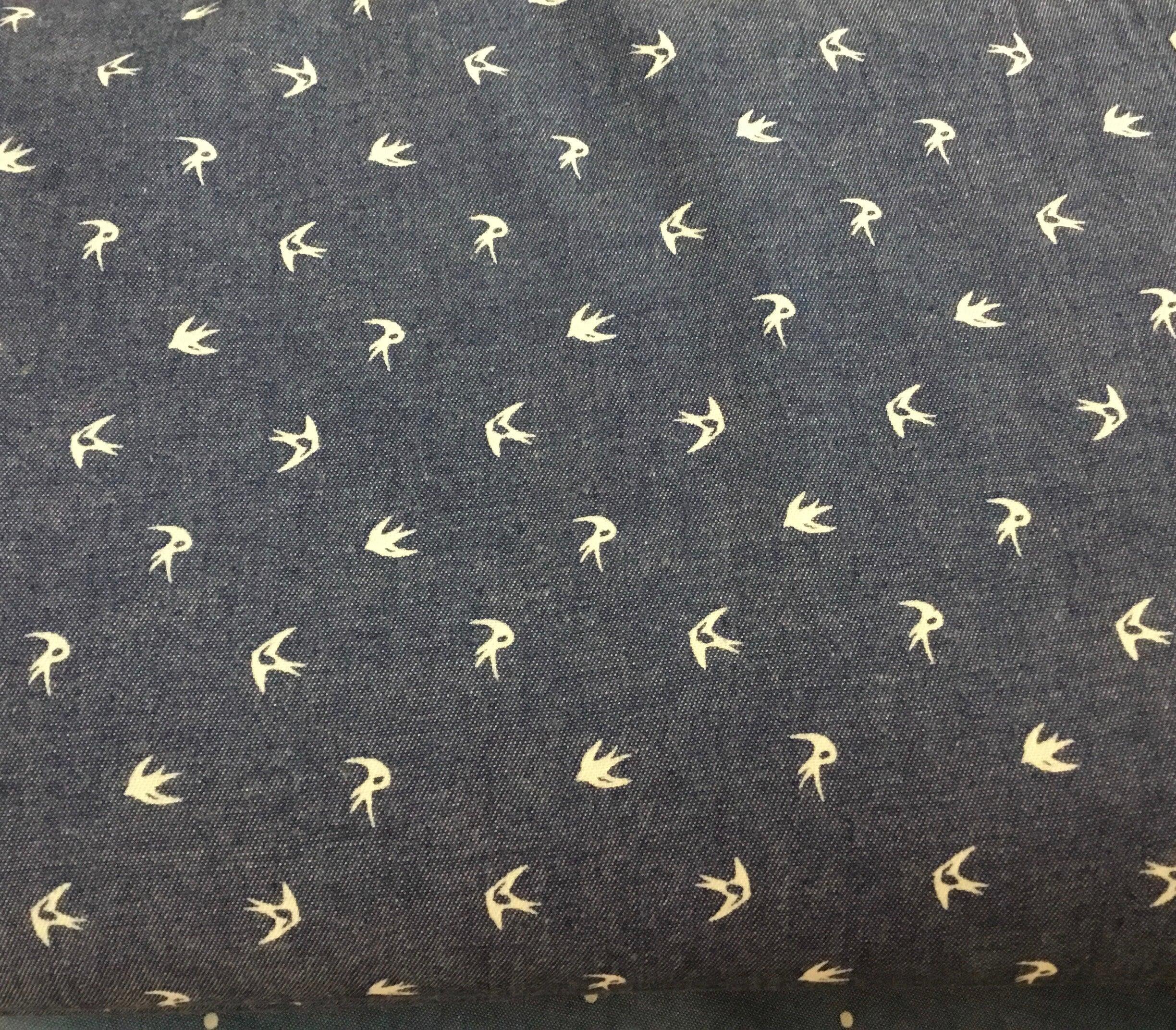 Printed Chambray Birds  Sunnyside Fabrics UK - Sunnyside Fabrics UK