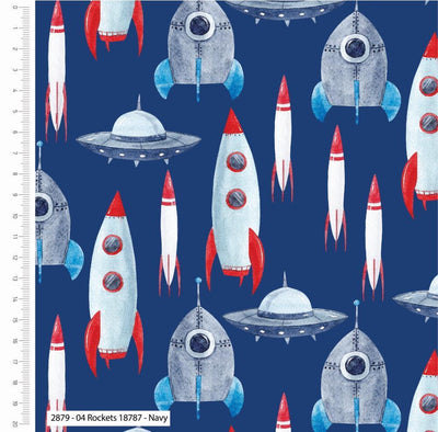 Rockets, Children’s Cotton Fabric - Sunnyside Fabrics UK - astronauts, childrens fabric, planets, space themed, spacemen - {{product.type}} - sunnysidefabricsuk.com