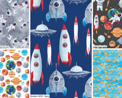 Rockets, Children’s Cotton Fabric - Sunnyside Fabrics UK - astronauts, childrens fabric, planets, space themed, spacemen - {{product.type}} - sunnysidefabricsuk.com