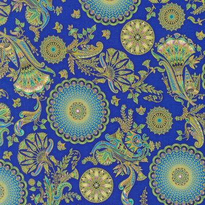 Sapphire, Ancient Beauty, Robert Kaufman Fabric - Sunnyside Fabrics UK - Ancient Beauty, gold, Gold and Cream, Gold metallic, gold metallic cotton fabric, gold Metallic Sparkle, gold patchwork fabric, gold sparkle, gold thread, jaikumari robert kaufffman, robert kauffman - {{product.type}} - sunnysidefabricsuk.com