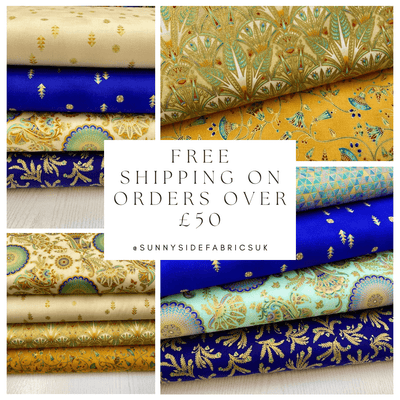 Sapphire, Ancient Beauty, Robert Kaufman Fabric - Sunnyside Fabrics UK - Ancient Beauty, gold, Gold and Cream, Gold metallic, gold metallic cotton fabric, gold Metallic Sparkle, gold patchwork fabric, gold sparkle, gold thread, jaikumari robert kaufffman, robert kauffman - {{product.type}} - sunnysidefabricsuk.com