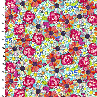 Scattered Posies Cotton Floral Fabric - Sunnyside Fabrics UK - joy blooms, panel, quilt panel, sunflower, sunflowers - {{product.type}} - sunnysidefabricsuk.com