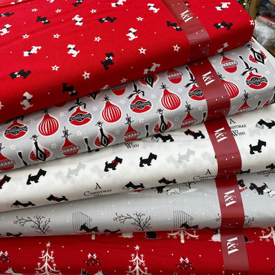 Scottie Dog Cotton Fabric, A Christmas Wish - Sunnyside Fabrics UK - Christmas, cotton fabric with dogs on, fabric with dogs on, Scottie dog, Scottie dog cotton fabric, scotty dog, v and a museum - {{product.type}} - sunnysidefabricsuk.com