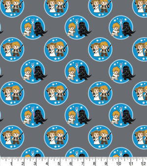 Star Wars, Kawaii Characters Cotton Fabric - Sunnyside Fabrics UK - Craft Cotton Co, darth vadar, kawaii, kawaii characters, kawaii design, kawaii star wars, luke skywalker, princess leya - {{product.type}} - sunnysidefabricsuk.com