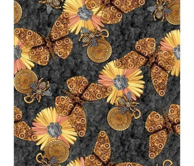 Steampunk Fabric, Alternative Age, Butterflies and Flowers - Sunnyside Fabrics UK - staempunk art, staempunk hat, steampunk, steampunk cosplay, steampunk costume, steampunk decor, steampunk design, steampunk fabric, steampunk hat, steampunk life, steampunk mask, steampunk style - {{product.type}} - sunnysidefabricsuk.com