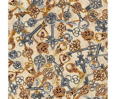 Steampunk, Keys, Cotton Fabric - Sunnyside Fabrics UK - staempunk art, staempunk hat, steampunk, steampunk cosplay, steampunk costume, steampunk decor, steampunk design, steampunk fabric, steampunk hat, steampunk life, steampunk mask, steampunk style - {{product.type}} - sunnysidefabricsuk.com