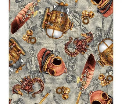 Steampunk, Nautical Elements, Cotton Fabric - Sunnyside Fabrics UK - staempunk art, staempunk hat, steampunk, steampunk cosplay, steampunk costume, steampunk cotton fabric, steampunk decor, steampunk design, steampunk fabric, steampunk hat, steampunk life, steampunk mask, steampunk style - {{product.type}} - sunnysidefabricsuk.com