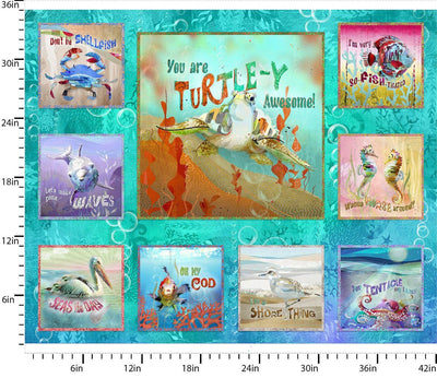 Totally Turtle Panel, Shining Sea, Cotton Fabric - Sunnyside Fabrics UK - Octopus, sea side, sealife fabrics, shining sea, Shining Sea Fabrics, turtles - {{product.type}} - sunnysidefabricsuk.com
