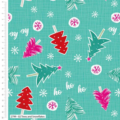 Trees and Snowflakes, Colourful Christmas Fabric - Sunnyside Fabrics UK - Christmas Cotton fabric, christmas fabric, Christmas trees, Craft Cotton Co - {{product.type}} - sunnysidefabricsuk.com
