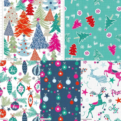 Trees and Snowflakes, Colourful Christmas Fabric - Sunnyside Fabrics UK - Christmas Cotton fabric, christmas fabric, Christmas trees, Craft Cotton Co - {{product.type}} - sunnysidefabricsuk.com