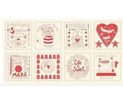 Vases and Sewing Machines, Say it with a Stitch, Mandy Shaw - Sunnyside Fabrics UK - buttons, henry glass, mandy shaw, red work, say it with a stitch - {{product.type}} - sunnysidefabricsuk.com