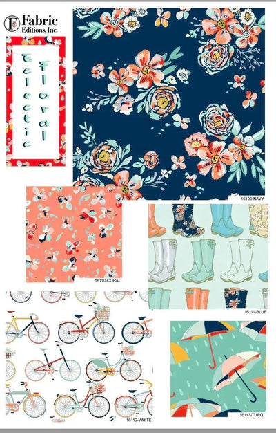 Wellington Boots and Floral Fat Quarter Bundle - Sunnyside Fabrics UK - bees, bicycles, fat quarter, Fat Quarter Bundle, Fat Quarter Bundles, florals, umberellas, wellies, wellington boots - {{product.type}} - sunnysidefabricsuk.com