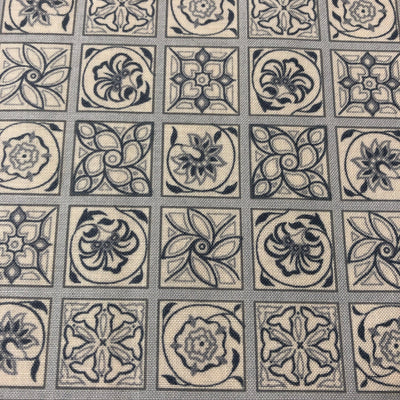 Liberty - The Emporium Collection, Argyll Tile Charcoal - Sunnyside Fabrics UK - blue, lasenby cotton, Liberty, vintage - {{product.type}} - sunnysidefabricsuk.com