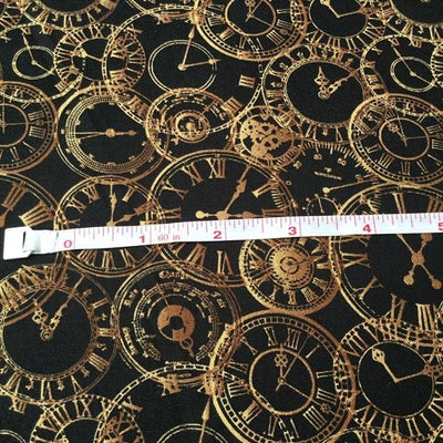 Steampunk Clocks - Sunnyside Fabrics UK - clocks, gold, steampunk, vintage - {{product.type}} - 